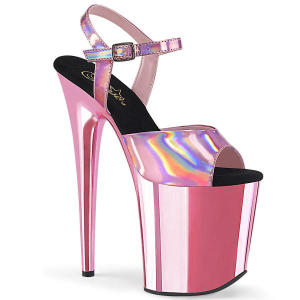 FLAMINGO-809HG Pleaser High-Heels Sandaletten babypink chrom mit Hologrammriemchen