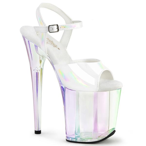 FLAMINGO-809HT Pleaser Damen High Heels Plateausandaletten Holo weiß Lack