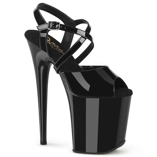 FLAMINGO-824 Pleaser high heels platform peep toe criss cross strap sandal black patent