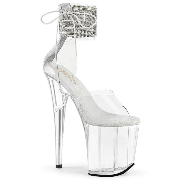 FLAMINGO-824RS Pleaser high heels platform ankle cuff sandal rhinestones clear