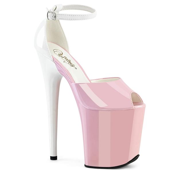 FLAMINGO-868 Pleaser High Heels zweifarbige Peep Toe Plateausandaletten babypink weiß