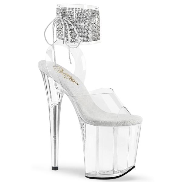 FLAMINGO-891-2RS Pleaser vegan high heels ankle cuff sandal rhinestones clear