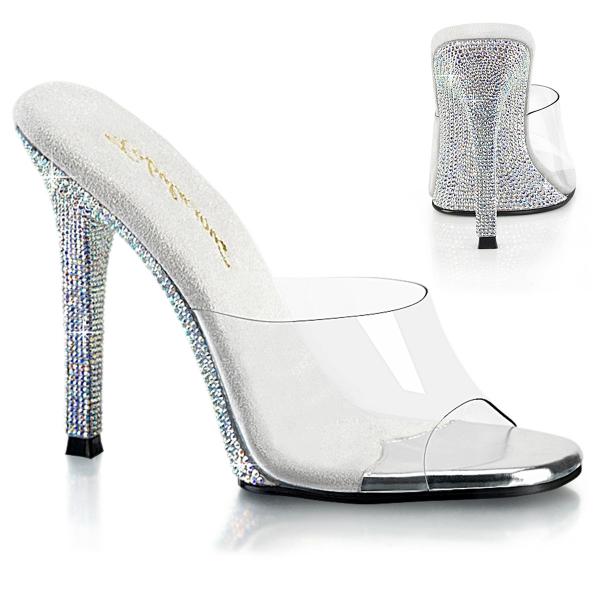 GALA-01DM Fabulicious vegan ladies high heels slide AB rhinestones clear