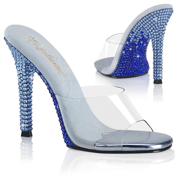 GALA-01DMM Fabulicious High Heels Pantoletten klar babyblau zweifarbige Strasssteine