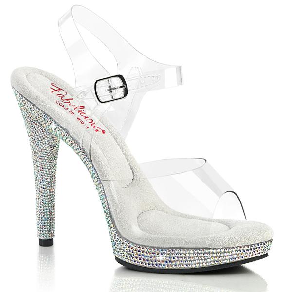 GLORY-508DM Fabulicious High Heels Komfort Plateausandaletten klar silber Multi Strass