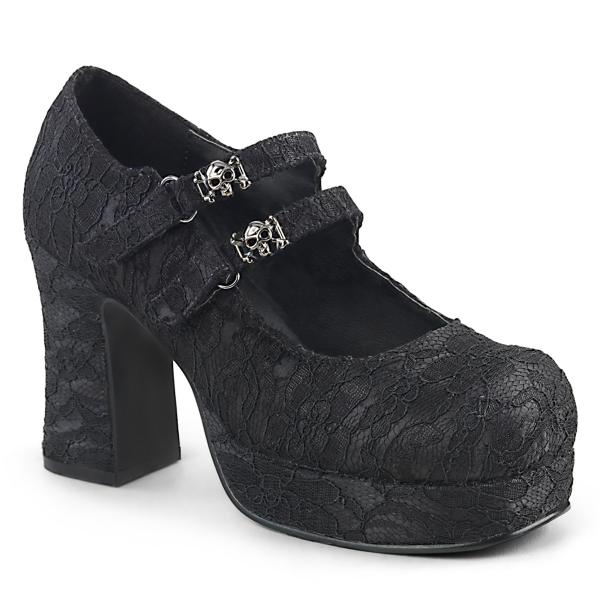 Sale GOTHIKA-09 DemoniaCult Damen Riemchen Plateau Pumps schwarz Satin Spitze Totenkopf 41