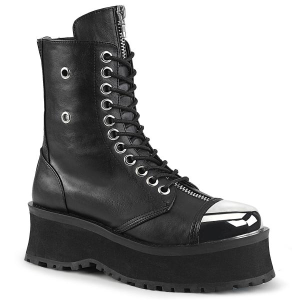 GRAVEDIGGER-10 DemoniaCult platform ankle boot black chrome metal toe cap