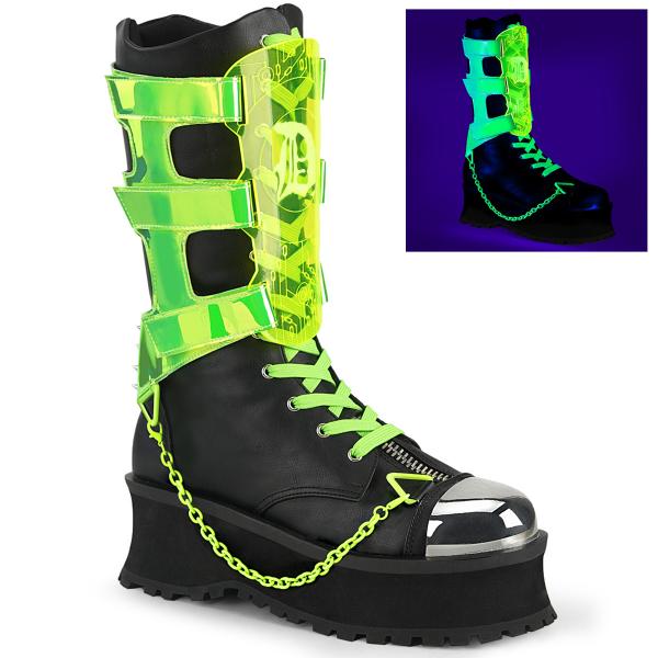 Sale GRAVEDIGGER-255 DemoniaCult vegan platform mid calf boot neon green UV blacklight black matte 41