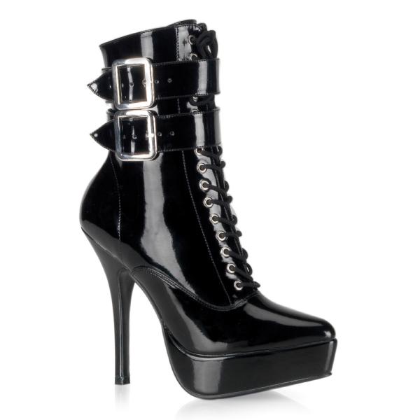 INDULGE-1026 Devious High-Heels Plateaustiefeletten spitz geschnitten schwarz Lack