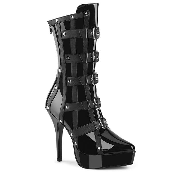 INDULGE-1038 Devious vegan high heels platform ankle boot corset inspired black patent
