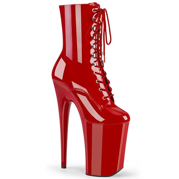 INFINITY-1020 Pleaser high heels front lace-up ankle boot platform red patent