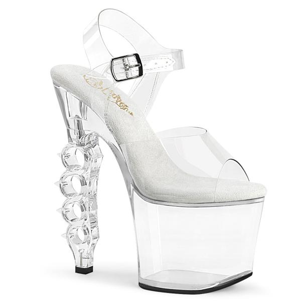 IRONGRIP-708 Pleaser vegane ankle strap sandal clear knuckles heel