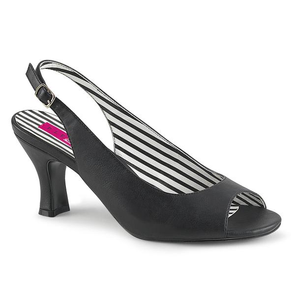 JENNA-02 Pleaser Pink Label Damen Peep Toe Pumps schwarz Lederoptik Spulenabsatz