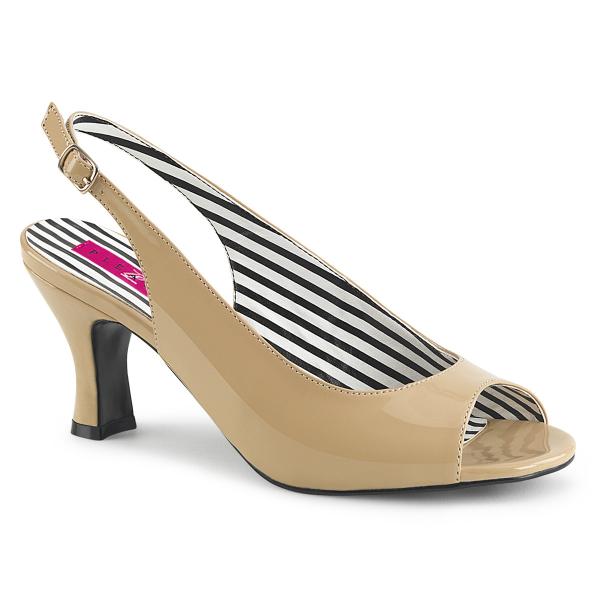 Sale JENNA-02 Pleaser Pink Label elegante Damen Slingback Peep Toe Pumps creme Lack Spulenabsatz 41