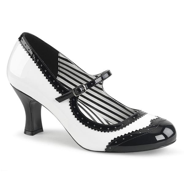 Sale JENNA-06 Pleaser Pink Label spectator mary jane pump white black patent 43