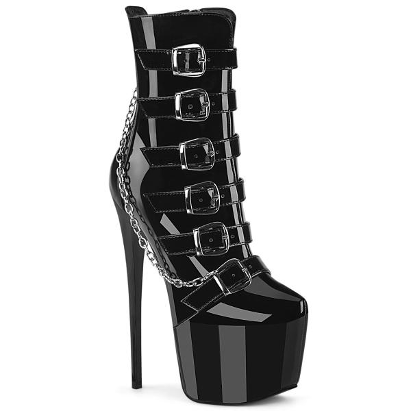 JUBILANT-1015 Pleaser vegan high heels 6 ornamental front  buckle straps black patent