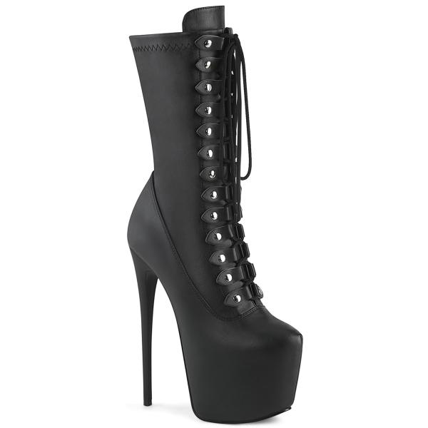 JUBILANT-1048 Pleaser vegan high heels concealed platform stretch mid calf boot black matte