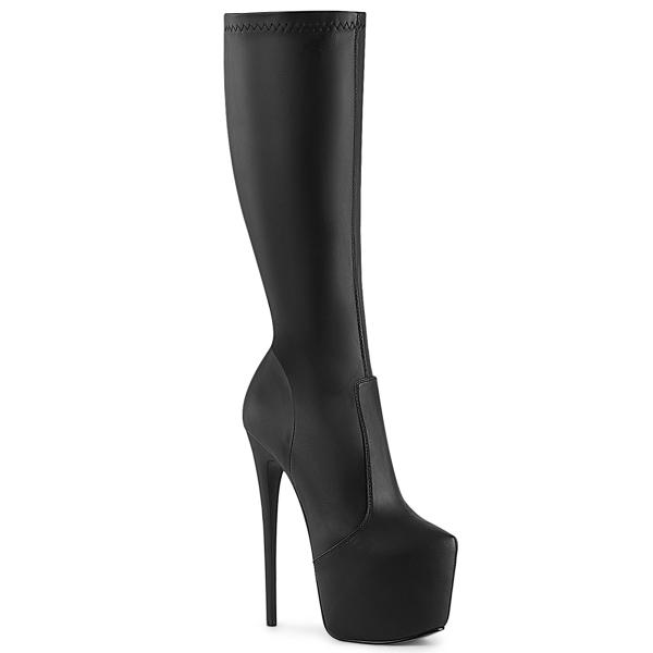 JUBILANT-2000 Pleaser vegan high heels concealed platform stretch knee boot black matte