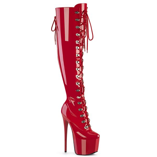 JUBILANT-3012 Pleaser vegan high heels concealed platform overknee boot red stretch patent