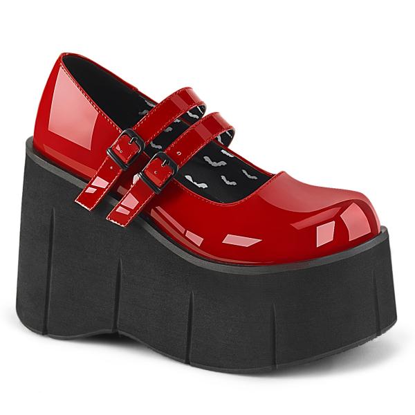 KERA-08 DemoniaCult vegane Mädchen Damen Gothic Doppelriemen Plateaupumps rot Lack