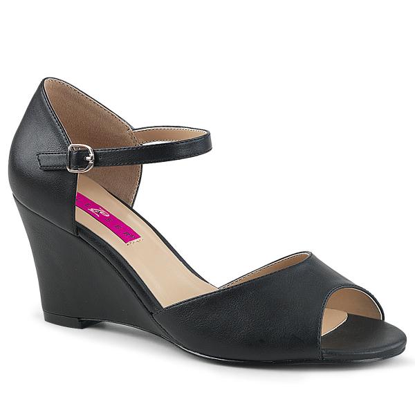 KIMBERLY-05 Pleaser Pink Label ankle strap wedge peep toe sandal black matte