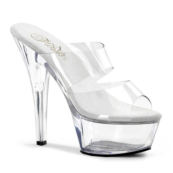 KISS-202 Pleaser High-Heels Plateaupantoletten transparent Doppelriemchen