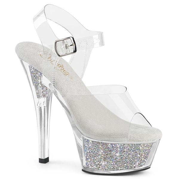 KISS-208RSI Pleaser vegane High Heels Plateausandaletten klar silber AB Strass