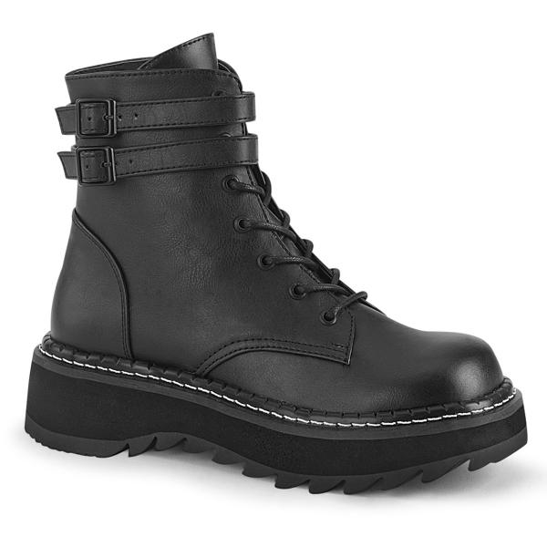 LILITH-152 DemoniaCult vegane Damen Plateau Riemchen Stiefeletten schwarz Lederoptik