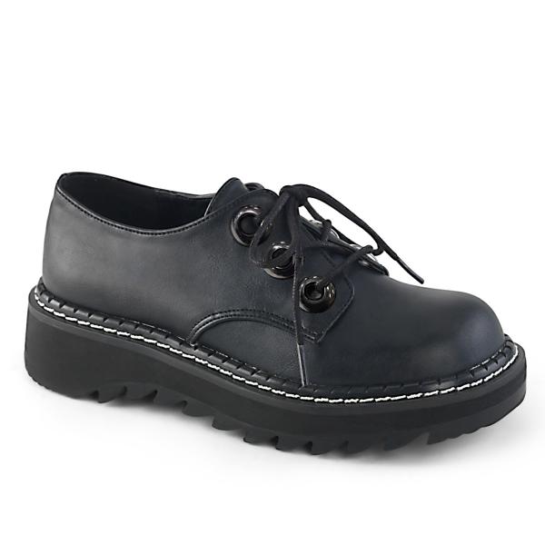 LILITH-99 vegane DemoniaCult Oxford Damen 3-Loch Schnürschuhe schwarz mit Kontrastnaht