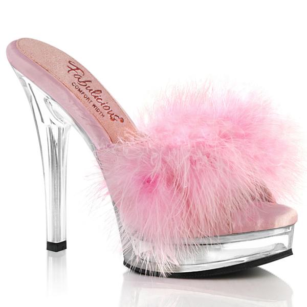 Sale MAJESTY-501F-8 Fabulicious High Heels Plataupantoletten klar babypink Federflausch 38