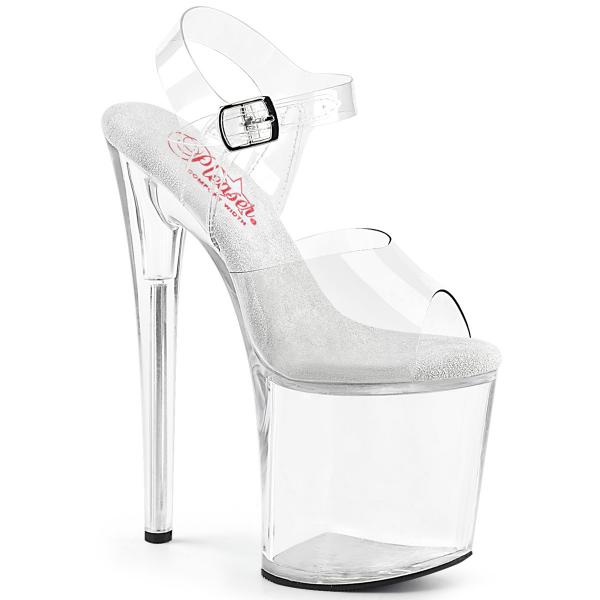 NAUGHTY-808 Pleaser ladies high heels comfort width ankle strap sandal clear