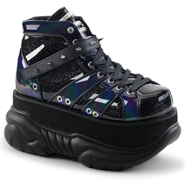 Sale NEPTUNE-100 DemoniaCult Damen Herren Plateauschuhe schwarz silber Glitter UV reaktiv 38