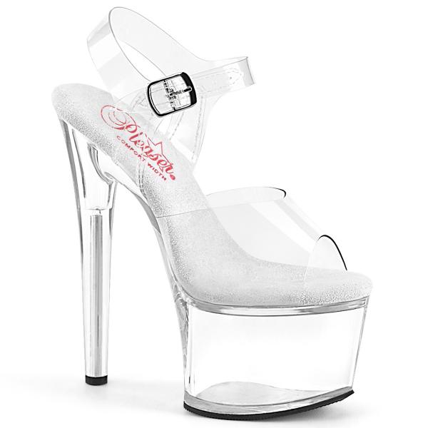 PASSION-708 Pleaser vegan high heels comfort width ankle strap sandal clear