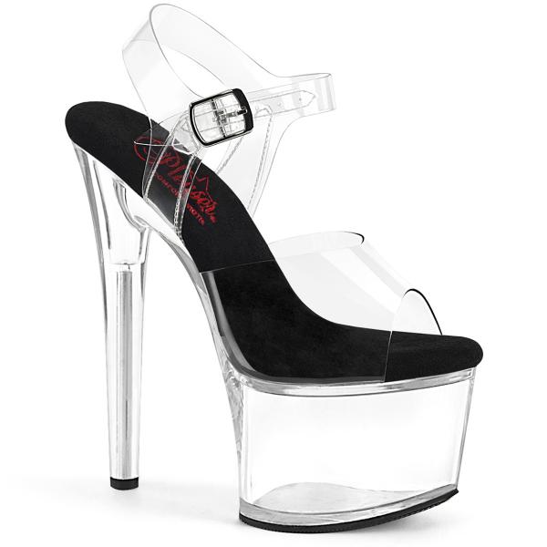 PASSION-708 Pleaser vegan high heels comfort width ankle strap sandal clear black