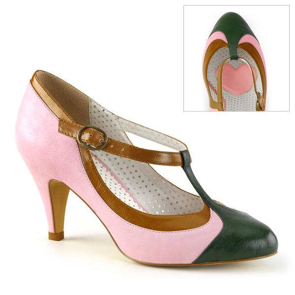 Sale PEACH-03 Pin Up Couture t-strap pump tri color baby pink multi matte 37