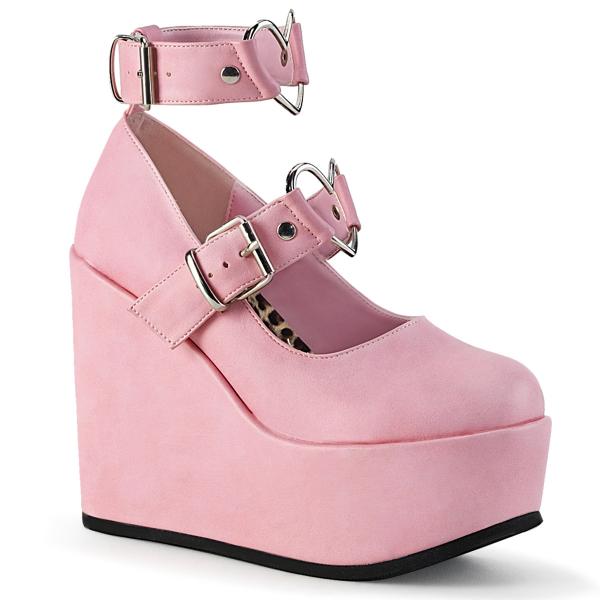 POISON-99-2 DemoniaCult wedge platform pumps buckle straps heart ring babypink matte