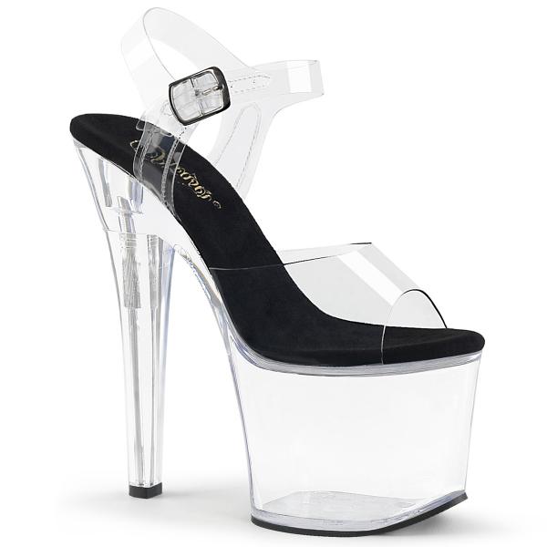 RADIANT-708 Pleaser high heels platform ankle strap sandal clear black insole