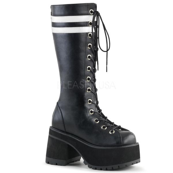 Sale RANGER-320 DemoniaCult platform knee boot black white contrasting stripes 45