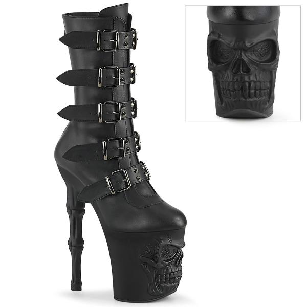 RAPTURE-1052BK Pleaser platform mid calf boot metal spike skull bones black matte