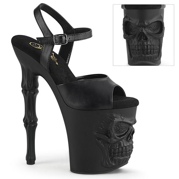 Sale RAPTURE-809 Pleaser high heels ankle strap platform sandal skull bones black matte 36