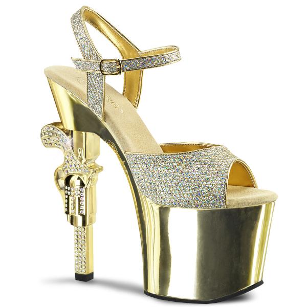 REVOLVER-709G Pleaser high heels platform sandal gold glitter chrome gun heel