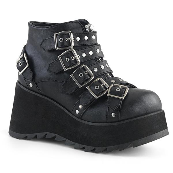 SCENE-30 DemoniaCult Damen Plateau Stiefeletten Totenkopf Schnallen schwarz Lederpoptik