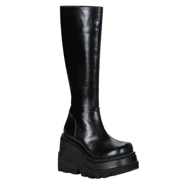 Sale SHAKER-100 DemoniaCult Damen Keil-Plateaustiefel schwarz Lederoptik 37