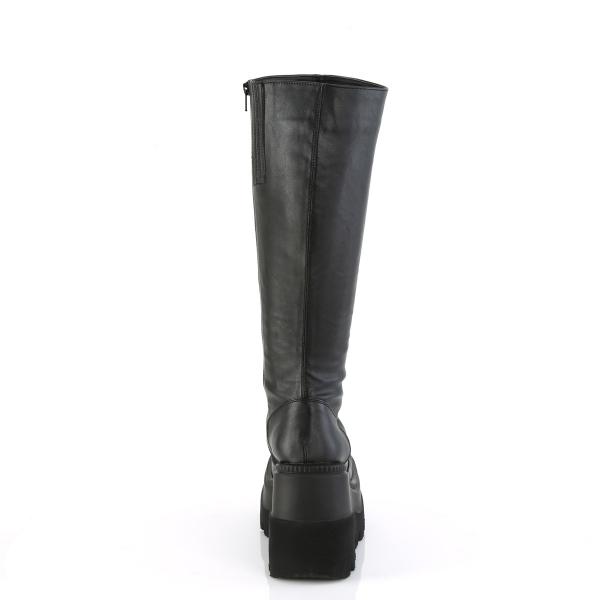 Auktion SHAKER-100WC DemoniaCult wedge wide calf platform knee high boot black matte 42