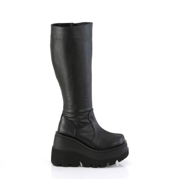 Sal SHAKER-100WC DemoniaCult wedge wide calf platform knee high boot black matte 37