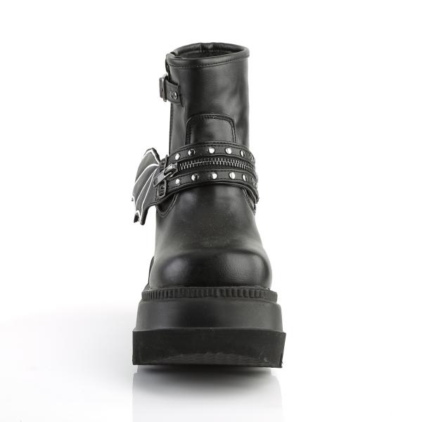 SHAKER-55 DemoniaCult Damen Keil-Plateau Stiefelette Fledermaus-Reißverschluss schwarz Lederoptik