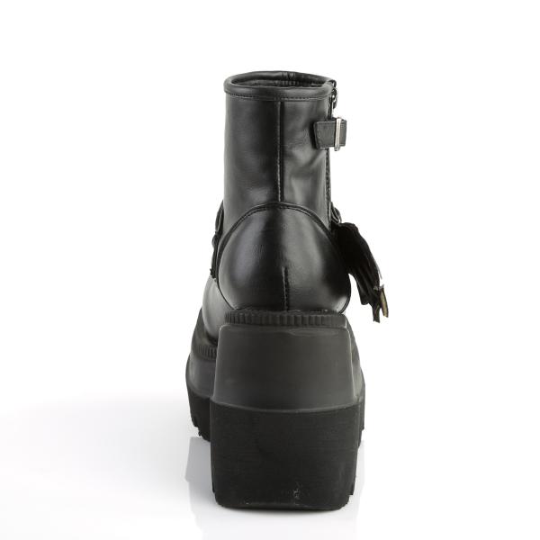 SHAKER-55 DemoniaCult Damen Keil-Plateau Stiefelette Fledermaus-Reißverschluss schwarz Lederoptik