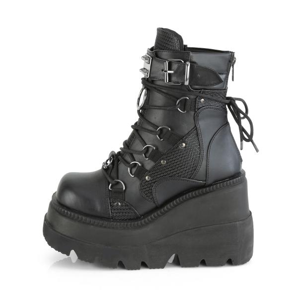 Sale SHAKER-60 DemoniaCult Keilplateau Stiefeletten schwarz Lederoptik Kontrasteinsätze 39