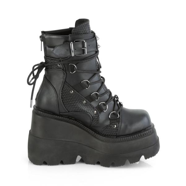 Sale SHAKER-60 DemoniaCult Keilplateau Stiefeletten schwarz Lederoptik Kontrasteinsätze 39