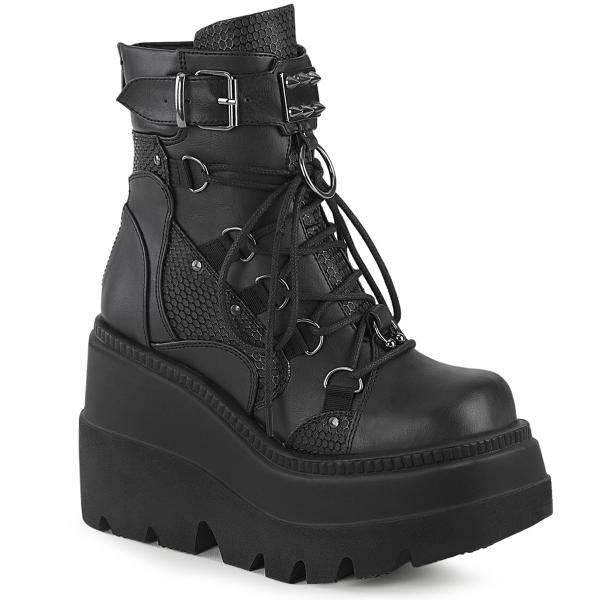 Sale SHAKER-60 DemoniaCult Keilplateau Stiefeletten schwarz Lederoptik Kontrasteinsätze 39